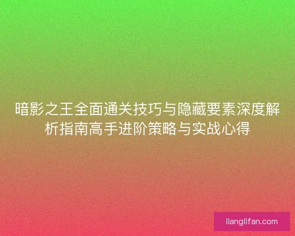 暗影之王全面通关技巧与隐藏要素深度解析指南高手进阶策略与实战心得